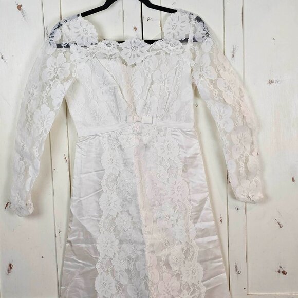 Vintage Lace Wedding Dress 70s Long Sleeve Boho Bridal Gown Cottagecore Small - Picture 3 of 17